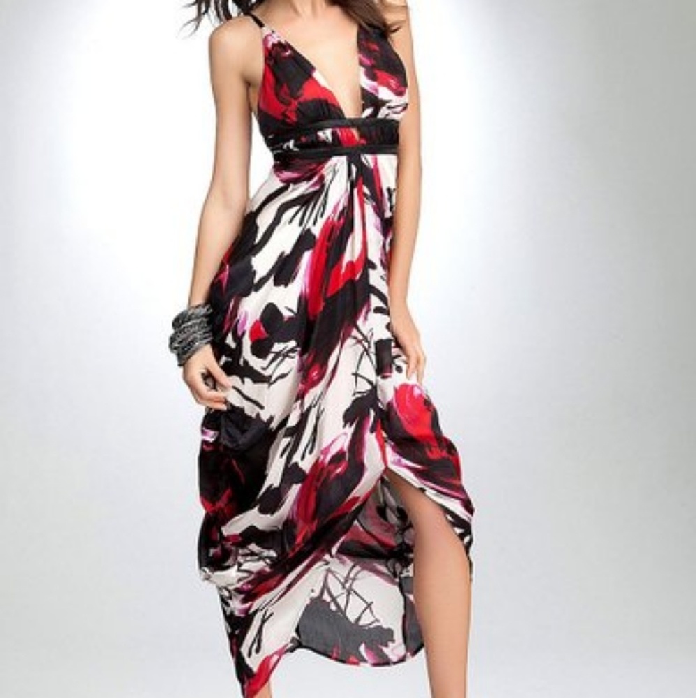 bebe Byzantine Queen Grant Silk Drape Dress Sz XS